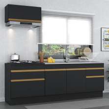 Cozinha Compacta com Rodapé Veneza Multimóveis MP2109 com Armário e Balcão Preta