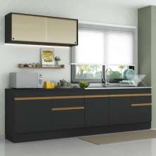 Cozinha Compacta com Rodapé Veneza Multimóveis MP2112 com Armário e Balcão Preta