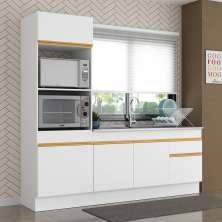 Cozinha Compacta com Rodapé Veneza Multimóveis MP2113 com Armário e Balcão Branca