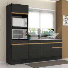 Cozinha Compacta com Rodapé Veneza Multimóveis MP2113 com Armário e Balcão Preta