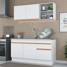 Cozinha Compacta com Rodapé Veneza Multimóveis MP2114 com Armário e Balcão Branca