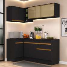 Cozinha Compacta de Canto com Rodapé Veneza Multimóveis MP2091 com Armário e Balcão Preta
