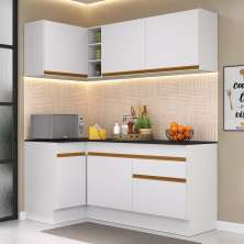 Cozinha Compacta de Canto com Rodapé Veneza Multimóveis MP2092 com Armário e Balcão Branca