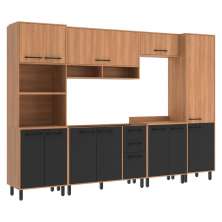 Cozinha Completa Modulada 6 Peças com Gabinete para Pia Havana Multimóveis CR20315 Rovere/Grafite