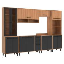 Cozinha Completa Modulada 6 Peças com Gabinete para Pia Havana Multimóveis CR20319 Rovere/Grafite