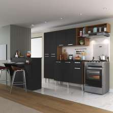 Cozinha Completa c/ Bancada Paris Multimóveis MP2044 Madeirada/Preta
