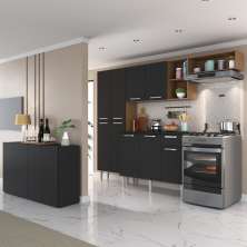 Cozinha Completa c/ Buffet/Aparador Paris Multimóveis MP2043 Madeirada/Preta