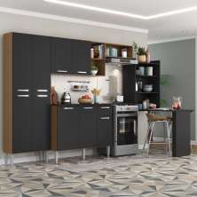 Cozinha Completa c/ Mesa Dobrável Paris Multimóveis MP2042 Madeirada/Preta