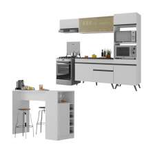 Cozinha Modulada com Bancada Americana Veneza Multimóveis MP2208 Branco/Preto