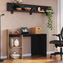 Escrivaninha com Prateleira Decorativa Multimóveis MP6027 Preto/Madeirado