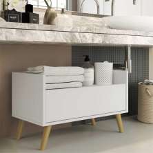 Gabinete Armário Banheiro 60 cm c/ Pés Retrô Multimóveis Branco/Natural