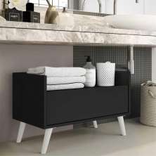 Gabinete Armário Banheiro 60 cm c/ Pés Retrô Multimóveis Preto/Branco
