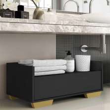Gabinete Armário Banheiro 80 cm c/ Pés Quadrados Multimóveis Preto/Natural