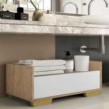 Gabinete Armário Banheiro 80 cm c/ Pés Quadrados Multimóveis Rustic/Branco/Natural
