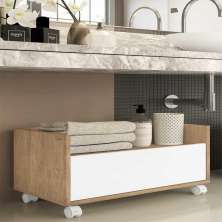 Gabinete Armário Banheiro 80 cm c/ Rodízios Multimóveis Rustic/Branco
