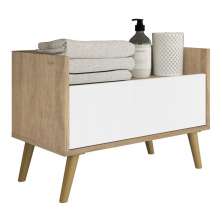 Gabinete Armário Banheiro 80cm Retrô Multimóveis V5000 Rustic/Branco/Natural