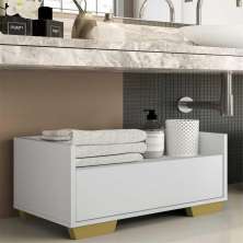 Gabinete Balcão Banheiro 80 cm c/ Pés Quadrados Multimóveis Branco/Natural