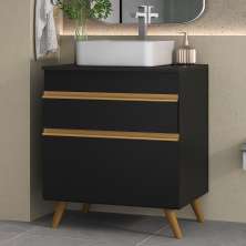 Gabinete Banheiro 1 Porta e 1 Gav Retrô 70cm Multimóveis MP5024 Preto