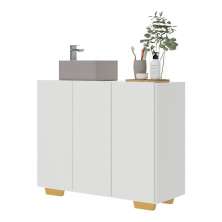Gabinete Banheiro 3 Portas 90cm Multimóveis V5031 Branco/Natural