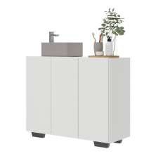 Gabinete Banheiro 3 Portas 90cm Multimóveis V5031 Branco/Preto