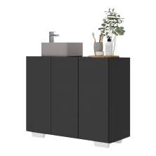 Gabinete Banheiro 3 Portas 90cm Multimóveis V5031 Preto/Branco