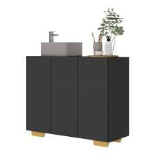Gabinete Banheiro 3 Portas 90cm Multimóveis V5031 Preto/Natural