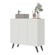 Gabinete Banheiro 3 Portas Retrô 90cm Multimóveis V5030 Branco/Preto