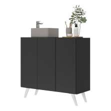 Gabinete Banheiro 3 Portas Retrô 90cm Multimóveis V5030 Preto/Branco