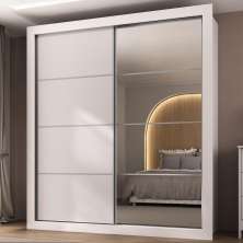 Guarda-Roupas Casal com Espelho 2 Portas de Correr 4 Gavetas Alasca Multimóveis MP4312 Branco