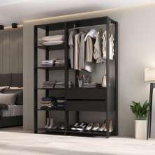 Guarda-Roupas Closet Modulado 135cm 2 Peças com 2 Gavetas e Cabideiro Multimóveis MP4320 Preto