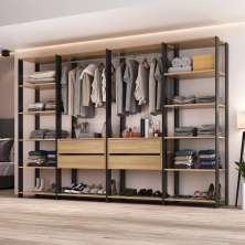 Guarda-Roupas Closet Modulado 205cm 4 Peças com 4 Gavetas e Cabideiros Multimóveis MP4321 Preto/Madeirado