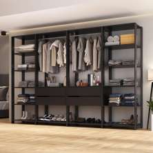 Guarda-Roupas Closet Modulado 270cm 4 Peças com 4 Gavetas e Cabideiros Multimóveis MP4321 Preto