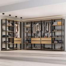 Guarda-Roupas Closet Modulado 405cm 6 Peças com 6 Gavetas e Cabideiros Multimóveis MP4322 Preto/Madeirado