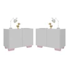 Kit 2 Mesas de Cabeceira 2 Portas e Pés Multimóveis MP4139 Branco/Rosa