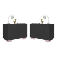 Kit 2 Mesas de Cabeceira 2 Portas e Pés Multimóveis MP4139 Preto/Rosa