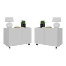 Kit 2 Mesas de Cabeceira com Rodízios 2 Portas Multimóveis MP4136 Branco