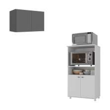 Kit Armário de Cozinha 2 Portas com Balcão Multiuso Multimóveis MP2236 Branco/Grafite