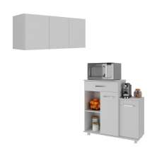 Kit Armário de Cozinha 3 Portas com Balcão Multiuso Multimóveis MP2234 Branco