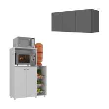 Kit Armário de Cozinha 3 Portas com Balcão Multiuso/Fruteira Multimóveis MP2235 Branco/Grafite