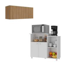 Kit Armário de Cozinha 3 Portas com Balcão Multiuso/Fruteira Multimóveis MP2237 Branco/Rustic