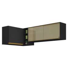 Kit Armário de Cozinha Aéreo Canto 90cm e Aéreo 120cm Veneza Multimóveis MP2147 Preto/Dourado
