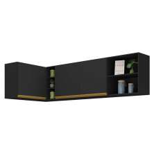 Kit Armário de Cozinha Aéreo Canto 90cm e Aéreo 150cm Veneza Multimóveis MP2149 Preto/Dourado