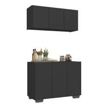 Kit Armário de Cozinha Aéreo e Balcão 3 Portas Multimóveis MP2169 Preto
