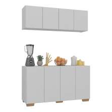 Kit Armário de Cozinha Aéreo e Balcão 4 Portas Multimóveis MP2171 Branco/Natural