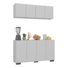 Kit Armário de Cozinha Aéreo e Balcão 4 Portas Multimóveis MP2171 Branco/Preto