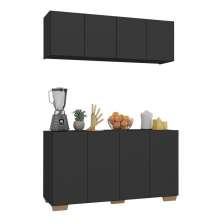 Kit Armário de Cozinha Aéreo e Balcão 4 Portas Multimóveis MP2171 Preto/Natural