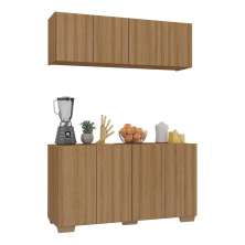 Kit Armário de Cozinha Aéreo e Balcão 4 Portas Multimóveis MP2171 Rustic/Natural