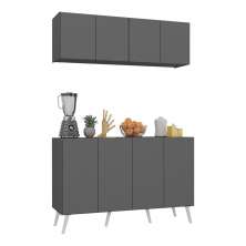 Kit Armário de Cozinha Aéreo e Balcão 4 Portas Retrô Multimóveis MP2170 Grafite/Branco