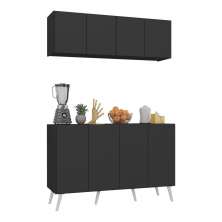 Kit Armário de Cozinha Aéreo e Balcão 4 Portas Retrô Multimóveis MP2170 Preto/Branco