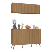 Kit Armário de Cozinha Aéreo e Balcão 4 Portas Retrô Multimóveis MP2170 Rustic/Natural